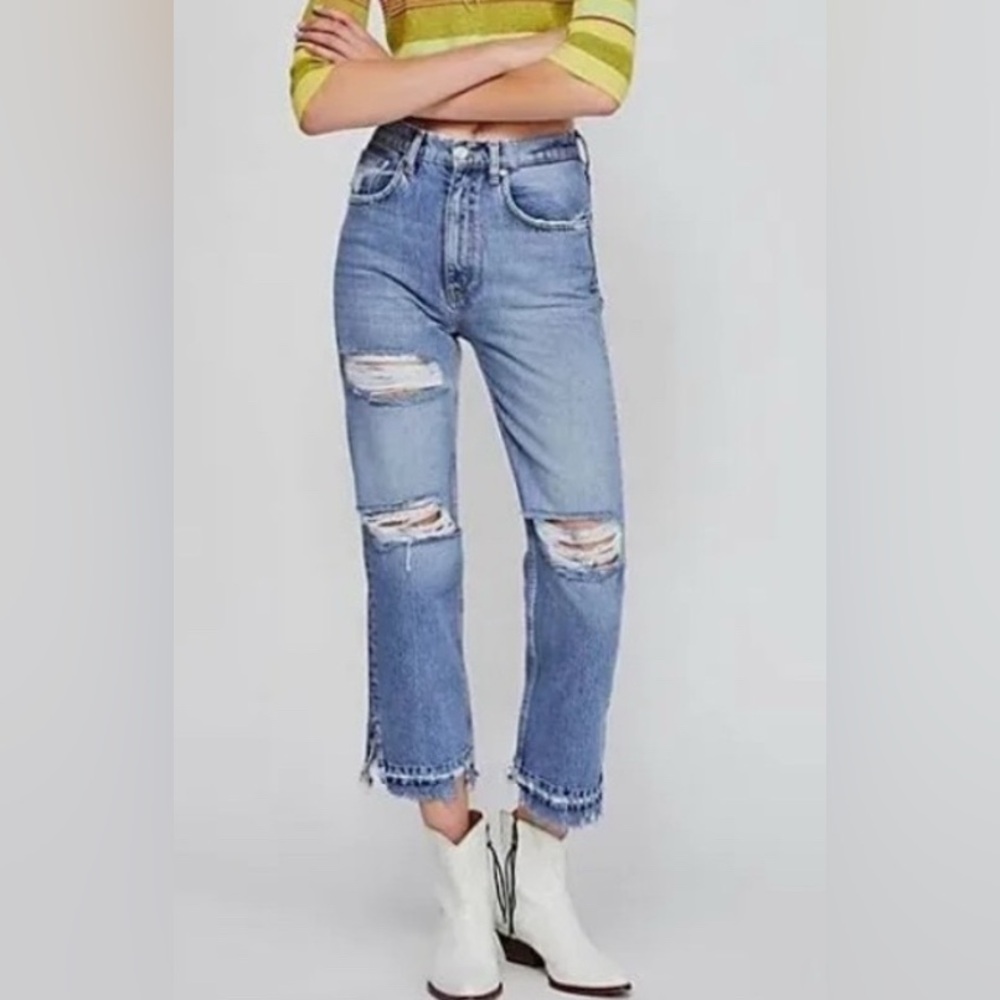 FREE PEOPLE Yosemite B High Rise Distressed Ripped Jeans 25 NWOT - Picture 2 of 11